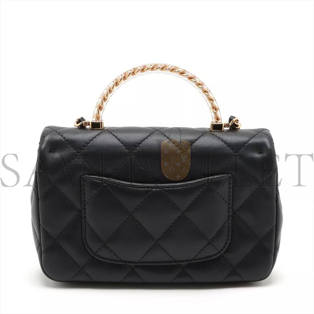 CHANEL MINI MATELASSE LAMBSKIN 2WAY SHOULDER BAG TOP HANDLE BLACK GOLD METAL AS4848 (19*12*6cm)